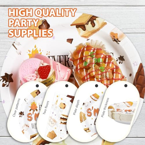 96 Pcs S'mores Baby Shower Party Plates and Napkins - Grencian