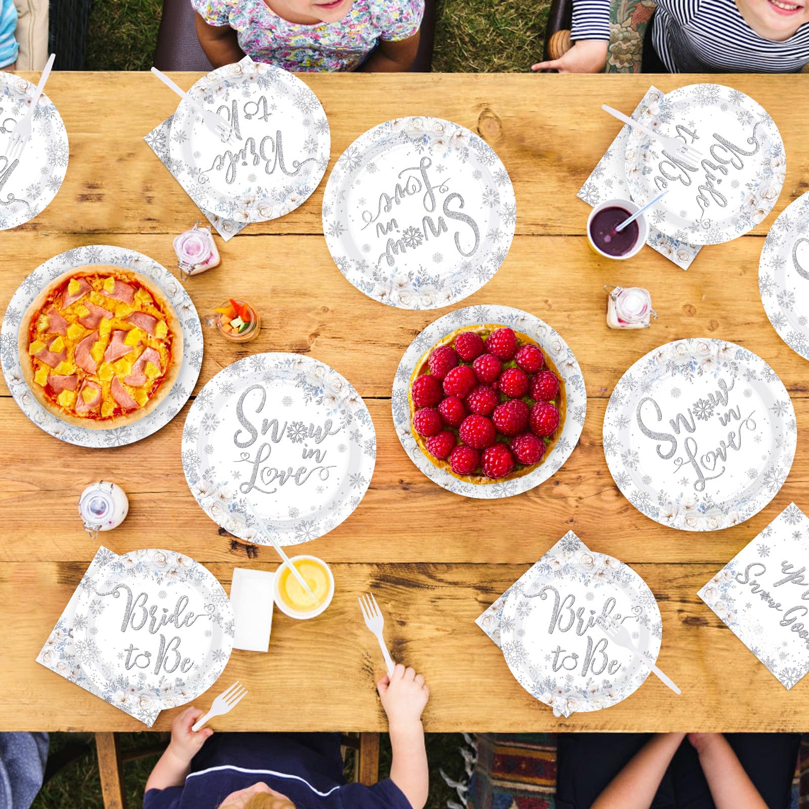 96 Pcs Snow Bridal Shower Party Plates and Napkins - Grencian