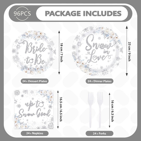 96 Pcs Snow Bridal Shower Party Plates and Napkins - Grencian