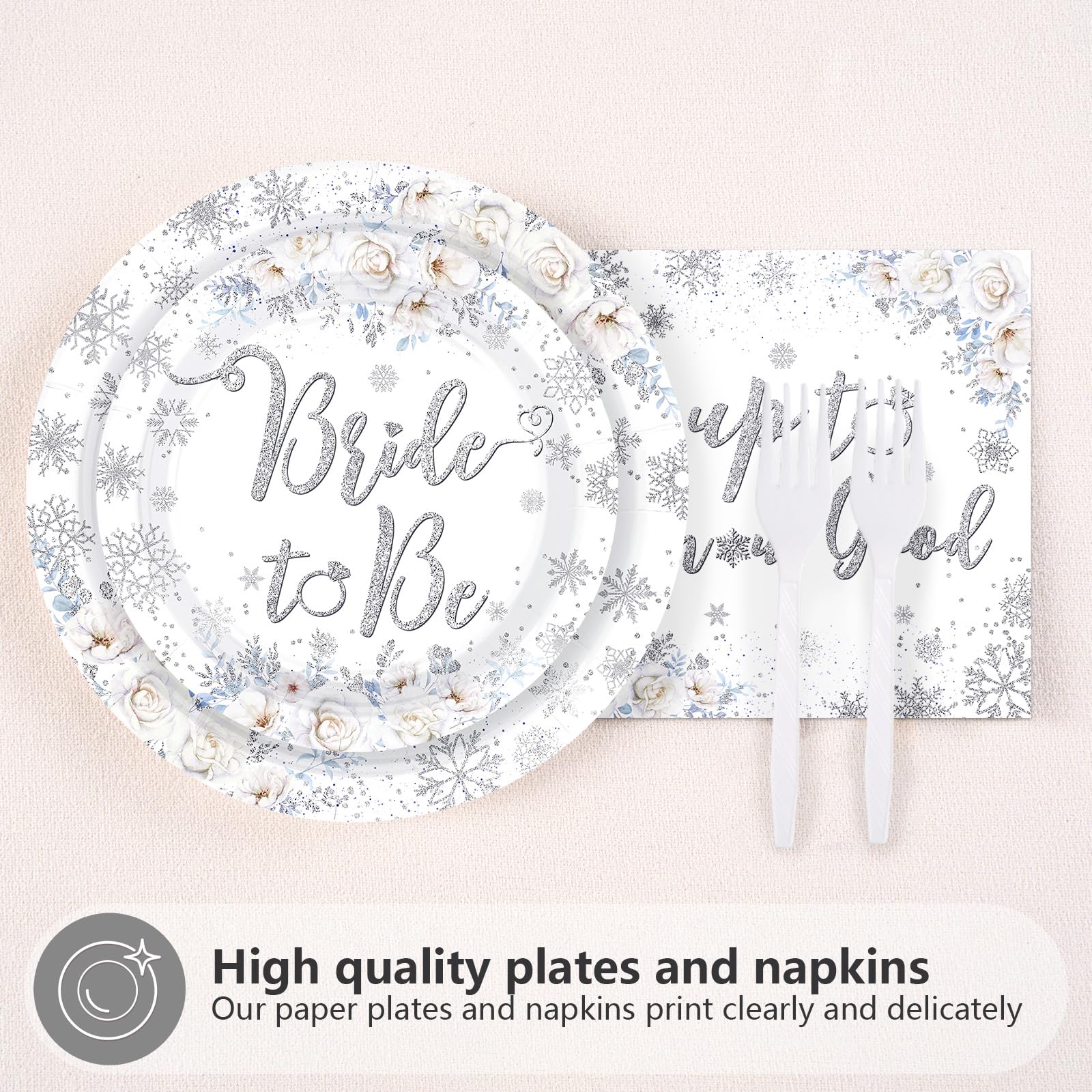 96 Pcs Snow Bridal Shower Party Plates and Napkins - Grencian