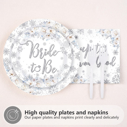 96 Pcs Snow Bridal Shower Party Plates and Napkins - Grencian