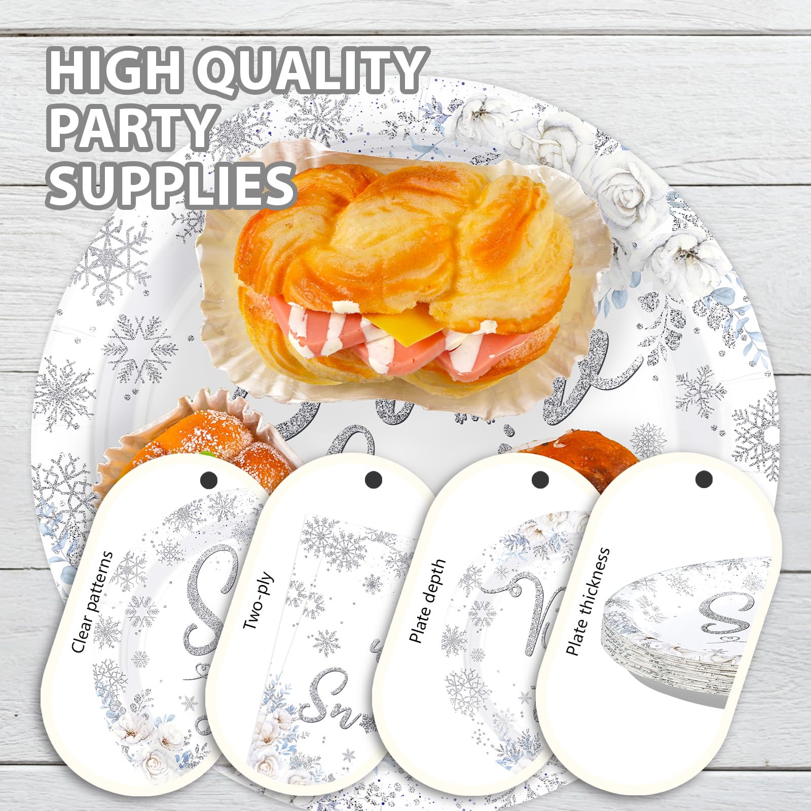 96 Pcs Snow Bridal Shower Party Plates and Napkins - Grencian