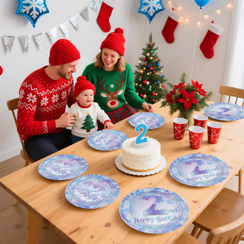 96 Pcs Snowflake 2nd Birthday Party Plates and Napkins