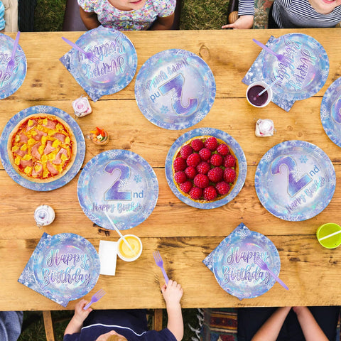 96 Pcs Snowflake 2nd Birthday Party Plates and Napkins