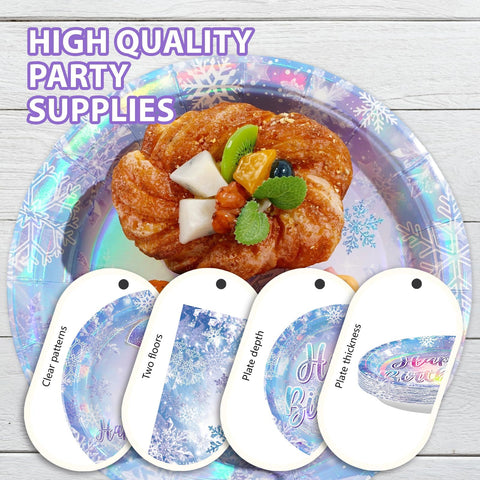 96 Pcs Snowflake 2nd Birthday Party Plates and Napkins