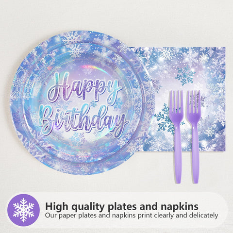 96 Pcs Snowflake 2nd Birthday Party Plates and Napkins