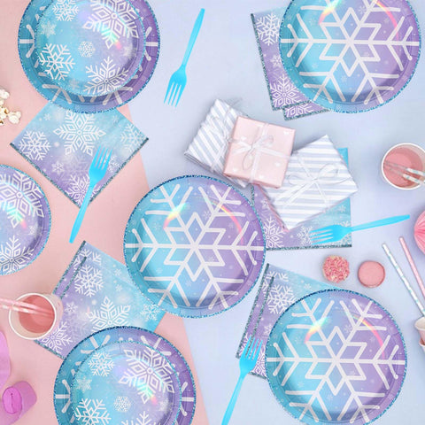 96 Pcs Snowflake Party Plates and Napkins - Grencian