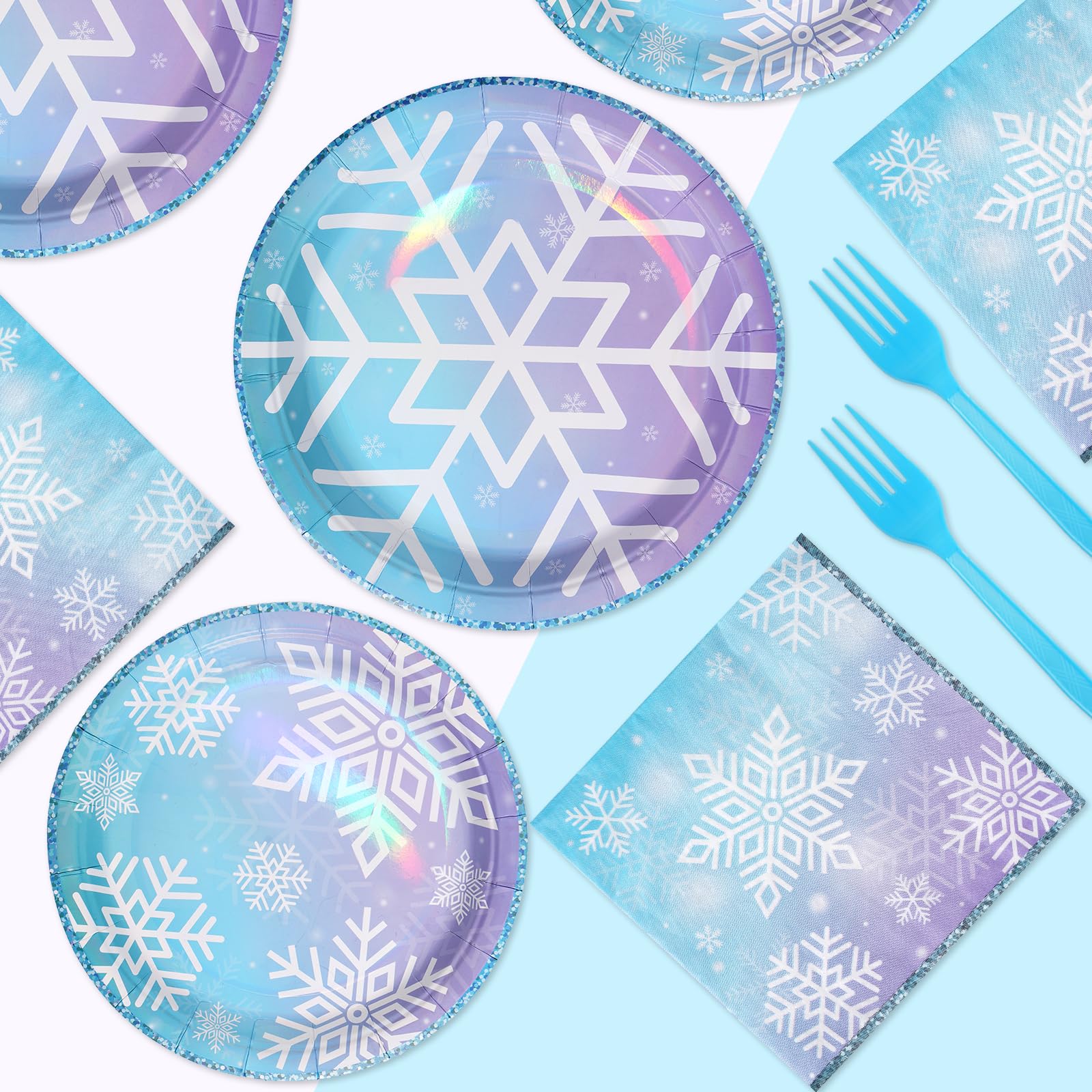 96 Pcs Snowflake Party Plates and Napkins - Grencian