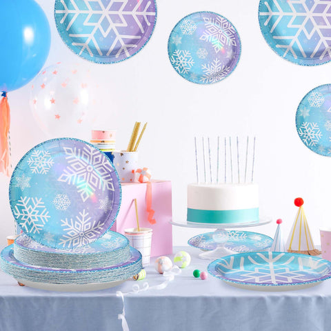 96 Pcs Snowflake Party Plates and Napkins - Grencian