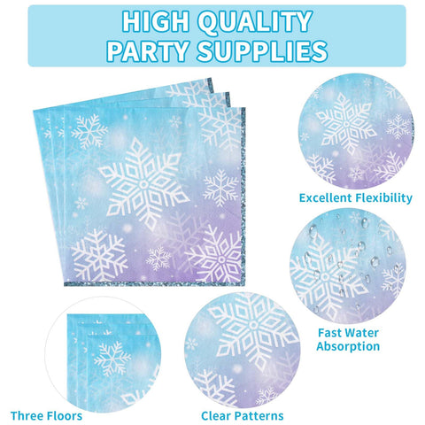 96 Pcs Snowflake Party Plates and Napkins - Grencian