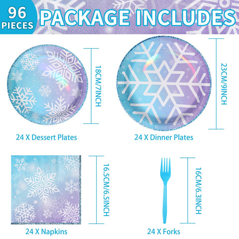 96 Pcs Snowflake Party Plates and Napkins - Grencian