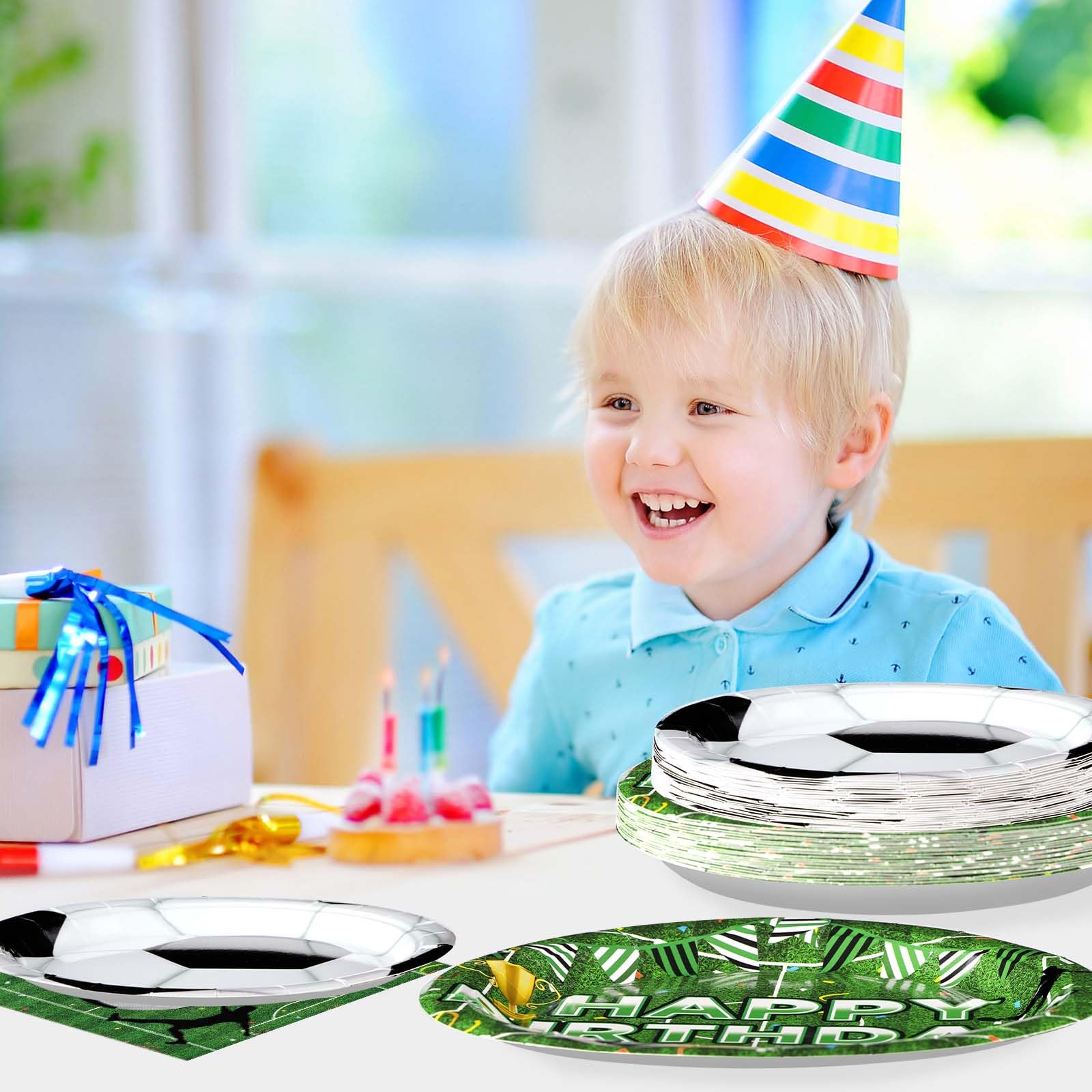 96 Pcs Soccer Birthday Party Plates and Napkins - Grencian