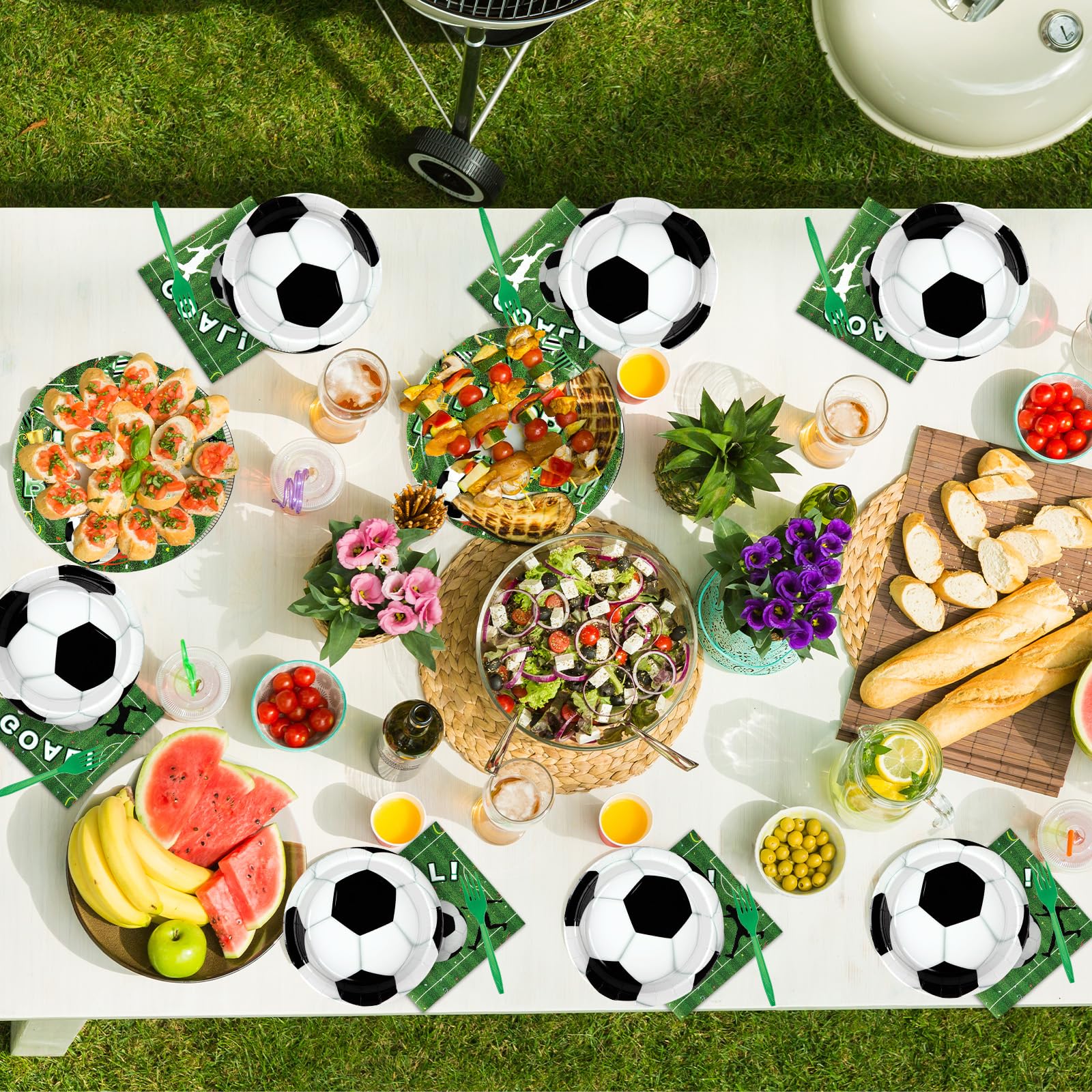 96 Pcs Soccer Birthday Party Plates and Napkins - Grencian