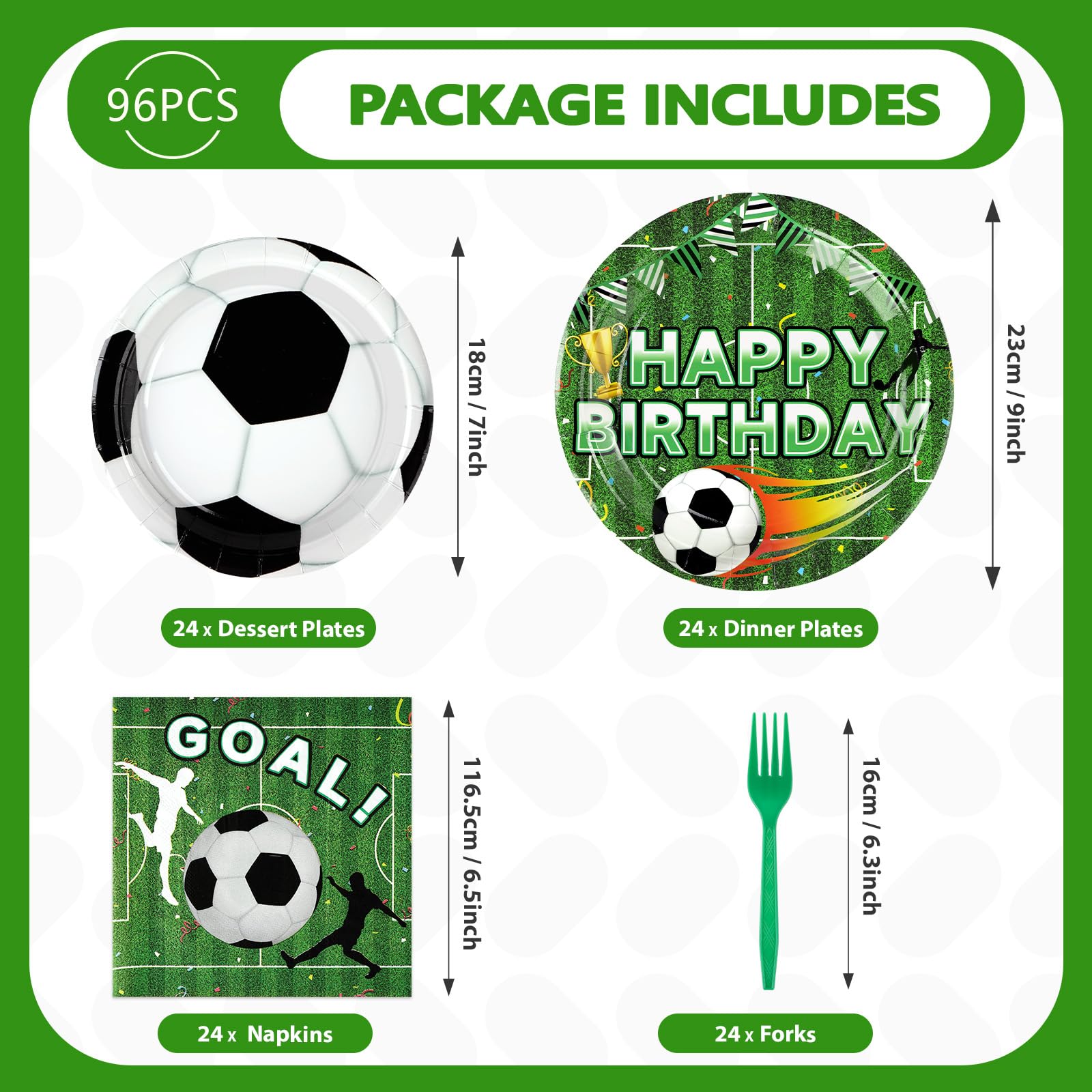 96 Pcs Soccer Birthday Party Plates and Napkins - Grencian