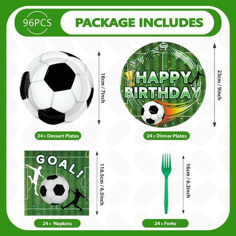96 Pcs Soccer Birthday Party Plates and Napkins - Grencian
