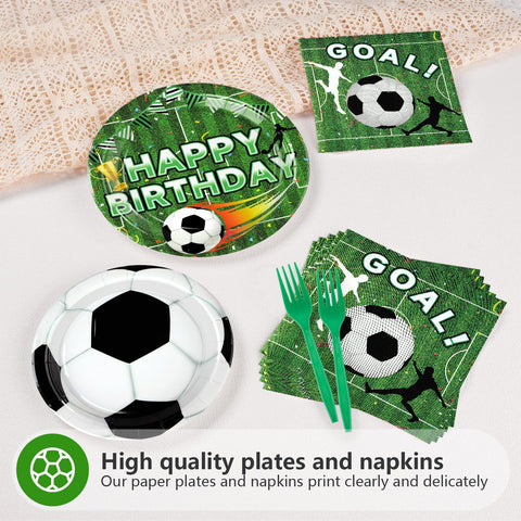 96 Pcs Soccer Birthday Party Plates and Napkins - Grencian