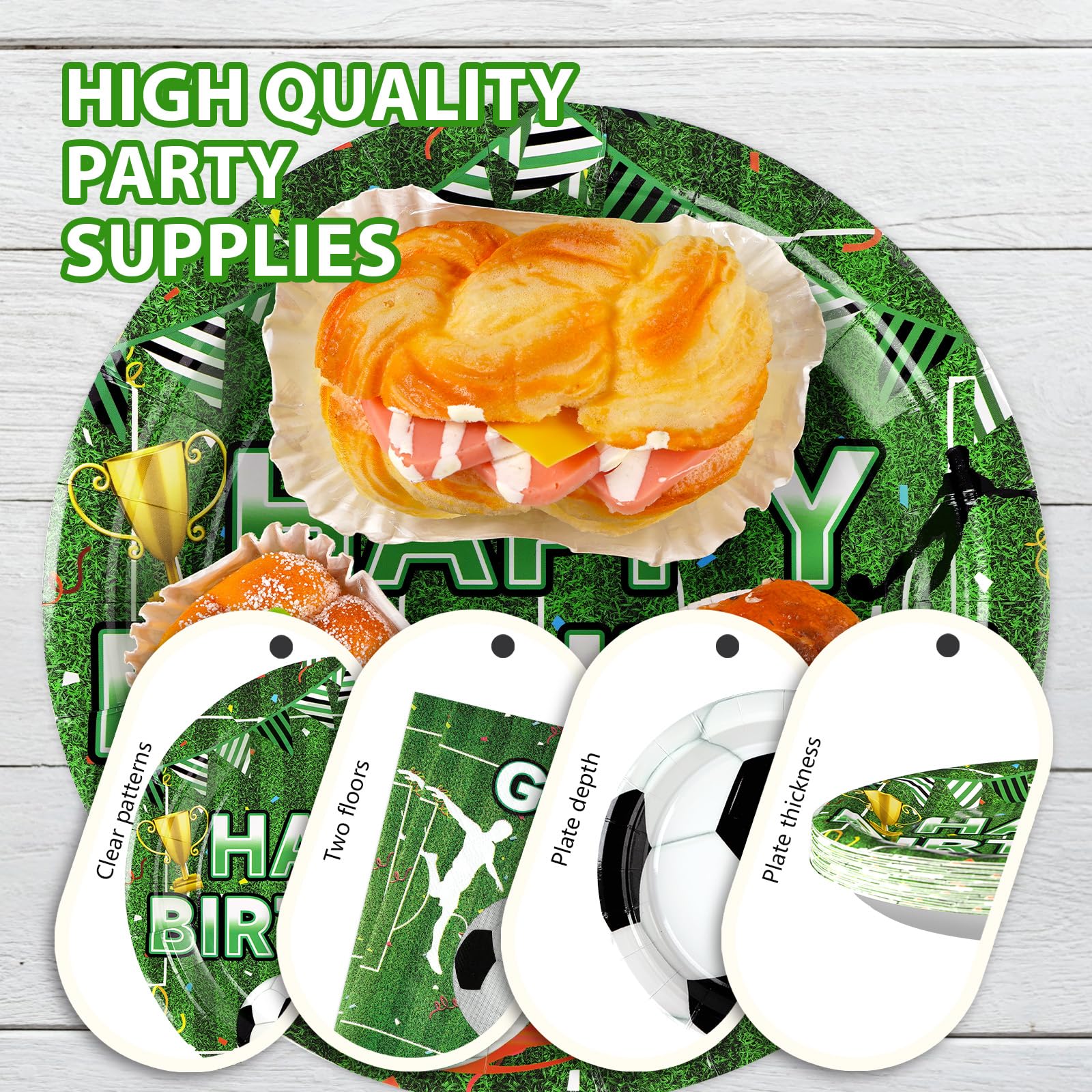 96 Pcs Soccer Birthday Party Plates and Napkins - Grencian