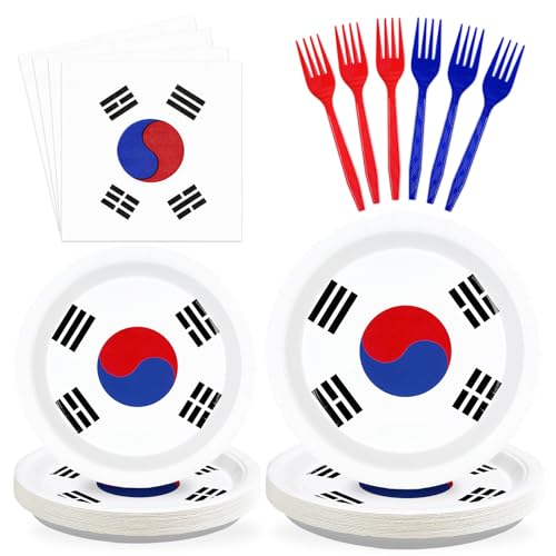 96 Pcs South Korea Flag Party Plates and Napkins - Grencian