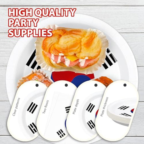 96 Pcs South Korea Flag Party Plates and Napkins - Grencian