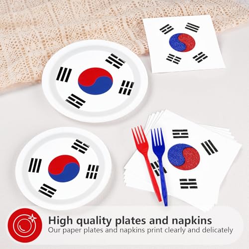 96 Pcs South Korea Flag Party Plates and Napkins - Grencian