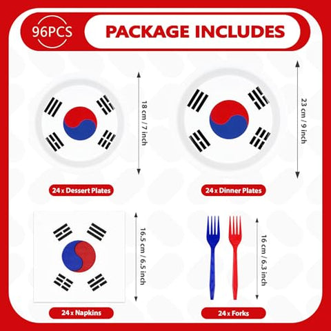 96 Pcs South Korea Flag Party Plates and Napkins - Grencian