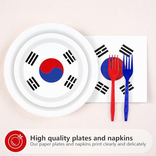 96 Pcs South Korea Flag Party Plates and Napkins - Grencian