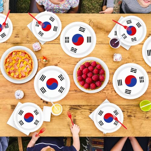 96 Pcs South Korea Flag Party Plates and Napkins - Grencian