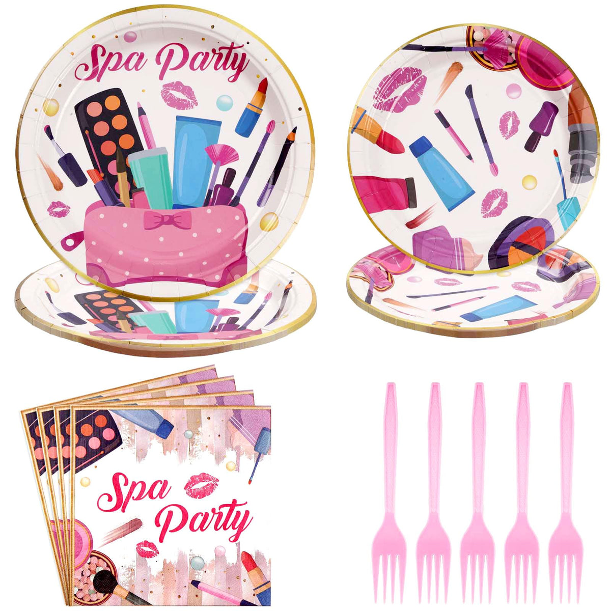 96 Pcs Spa Birthday Party Plates and Napkins - Grencian