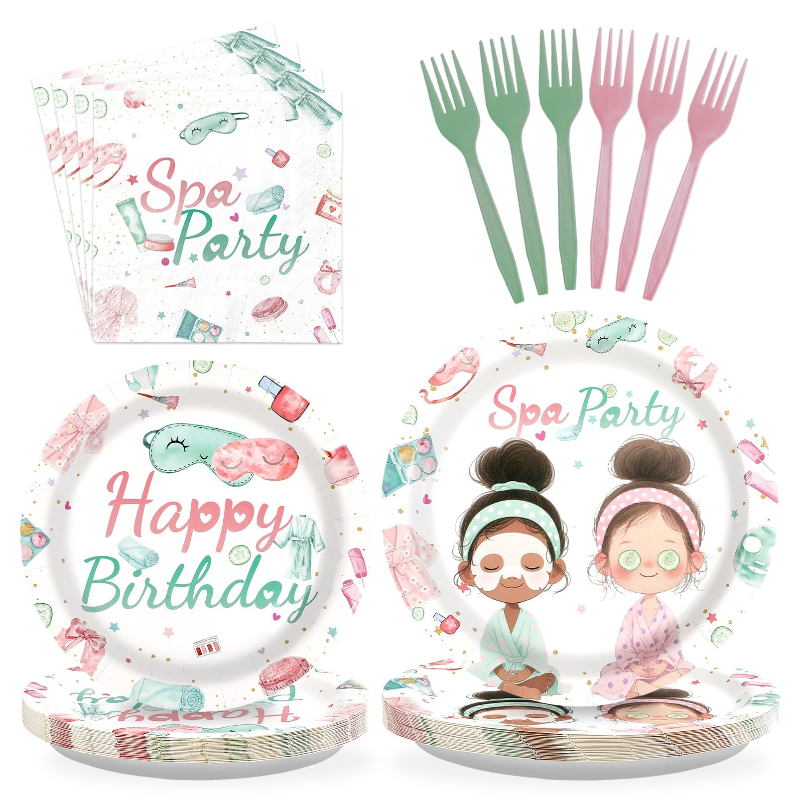 96 Pcs Spa Birthday Party Plates and Napkins - Grencian