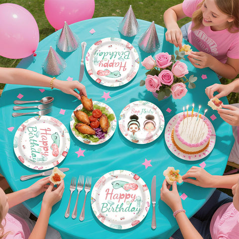 96 Pcs Spa Birthday Party Plates and Napkins - Grencian