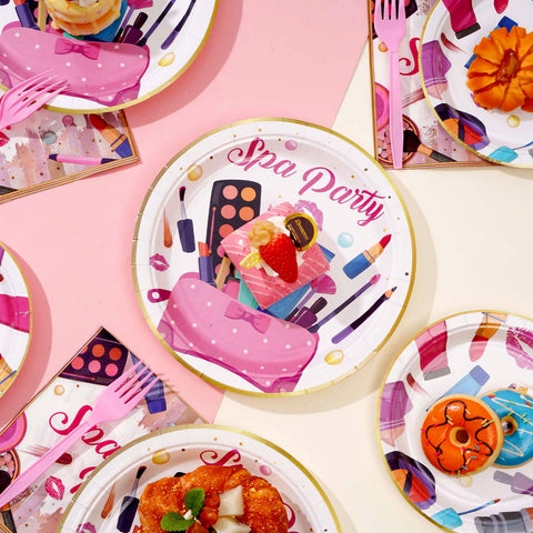 96 Pcs Spa Birthday Party Plates and Napkins - Grencian