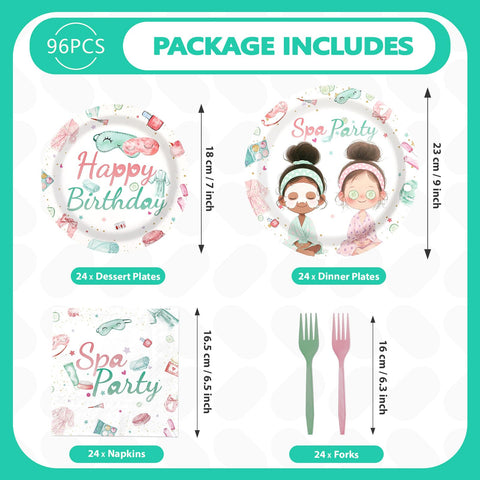 96 Pcs Spa Birthday Party Plates and Napkins - Grencian