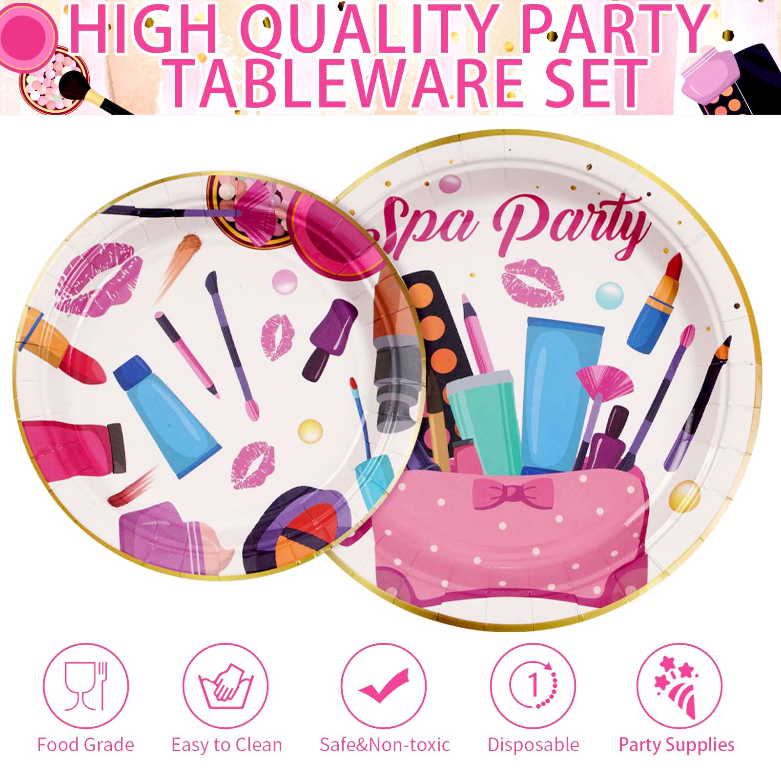 96 Pcs Spa Birthday Party Plates and Napkins - Grencian