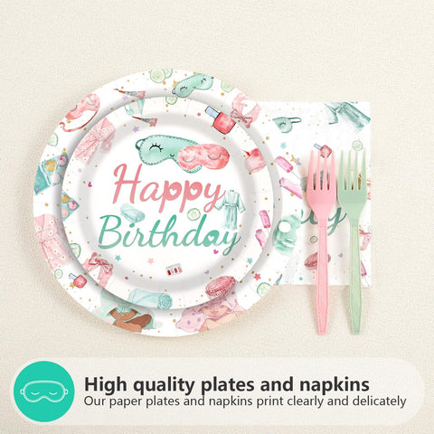 96 Pcs Spa Birthday Party Plates and Napkins - Grencian