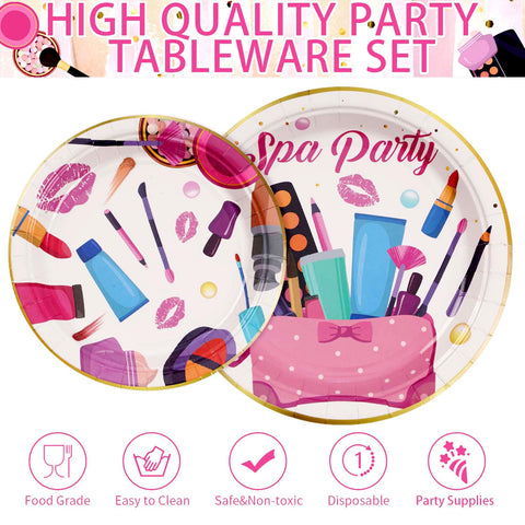 96 Pcs Spa Birthday Party Plates and Napkins - Grencian