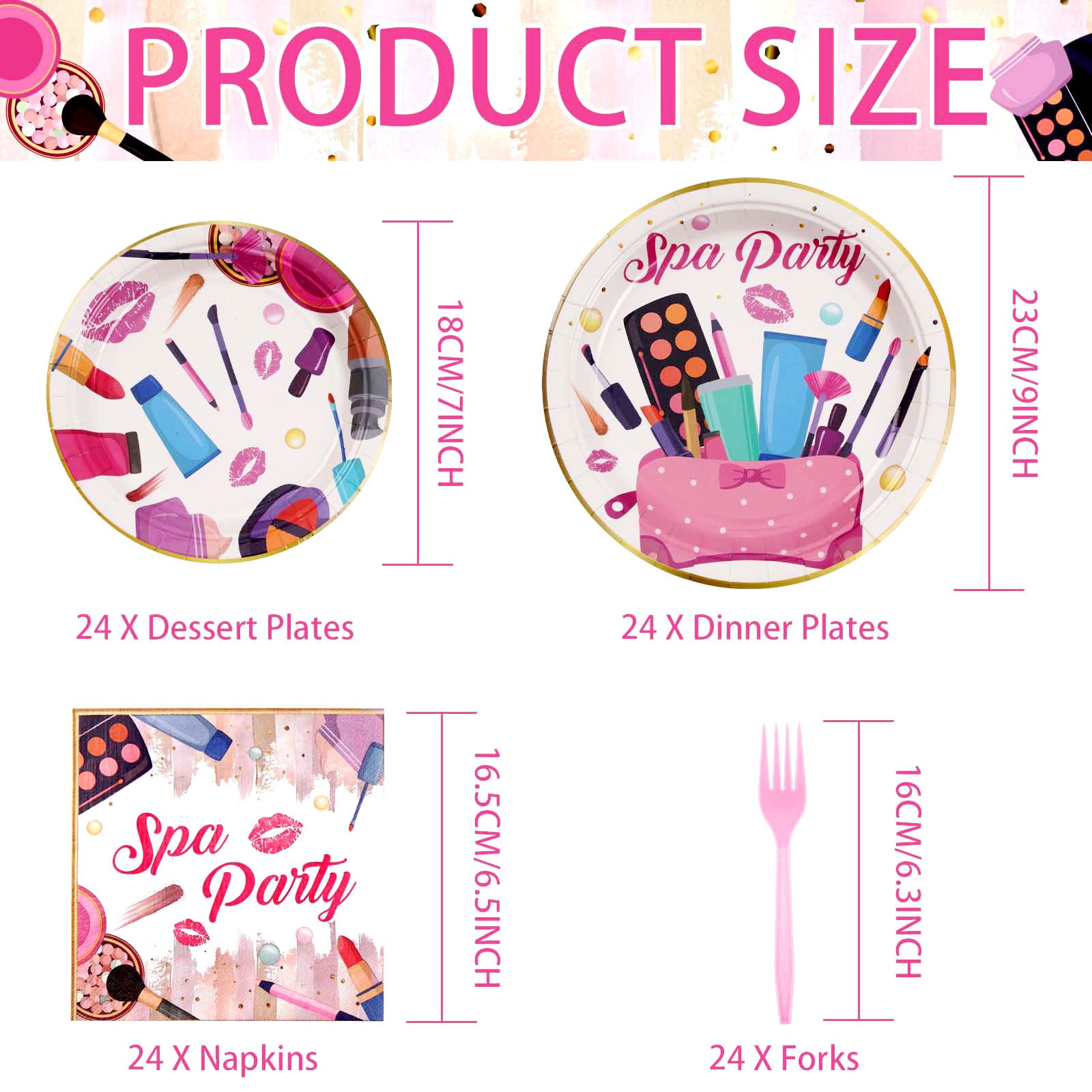 96 Pcs Spa Birthday Party Plates and Napkins - Grencian