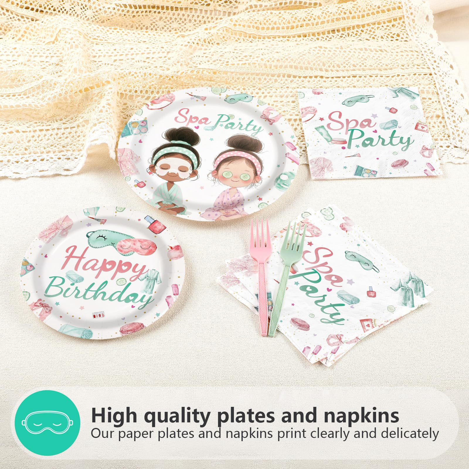 96 Pcs Spa Birthday Party Plates and Napkins - Grencian