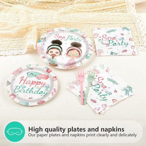 96 Pcs Spa Birthday Party Plates and Napkins - Grencian
