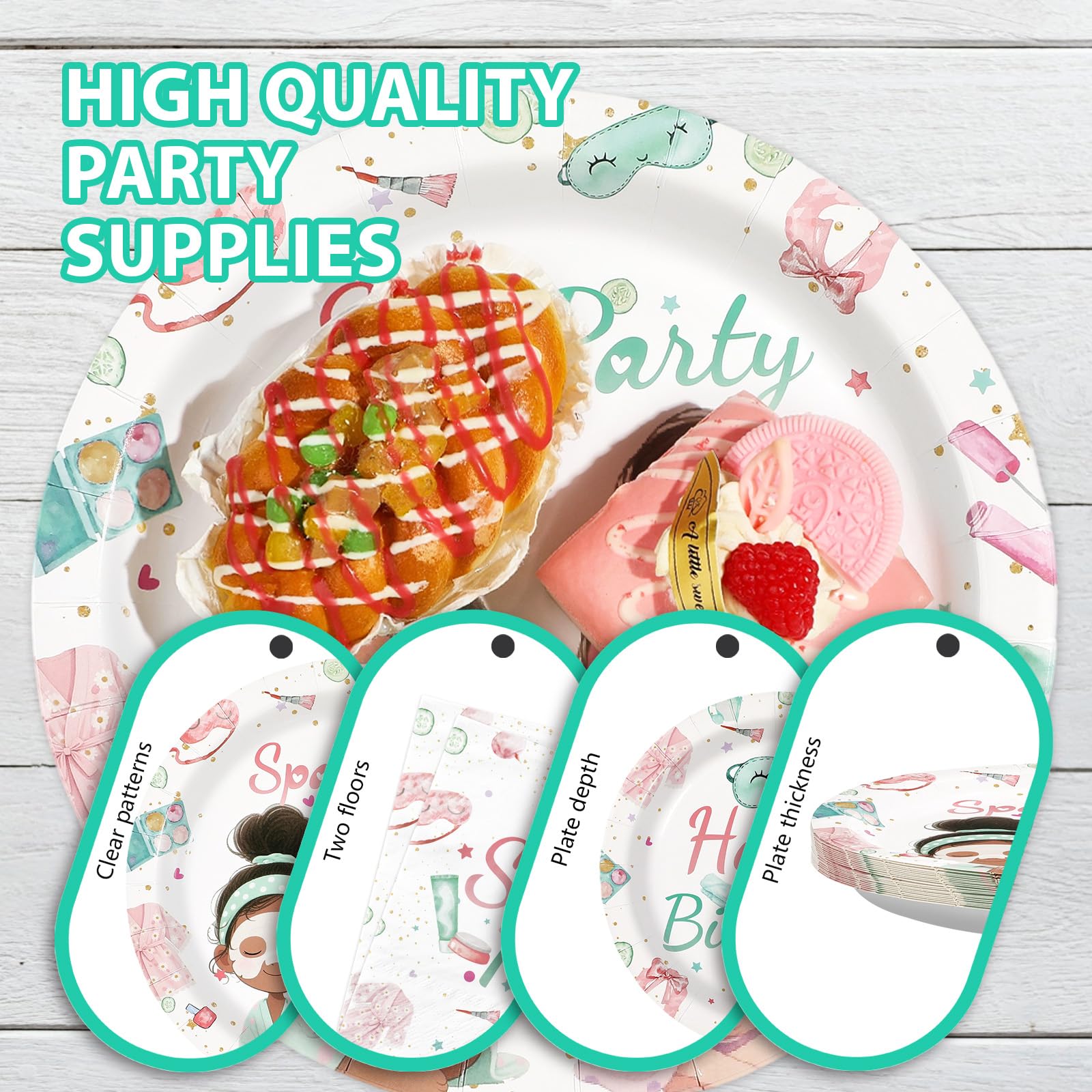 96 Pcs Spa Birthday Party Plates and Napkins - Grencian
