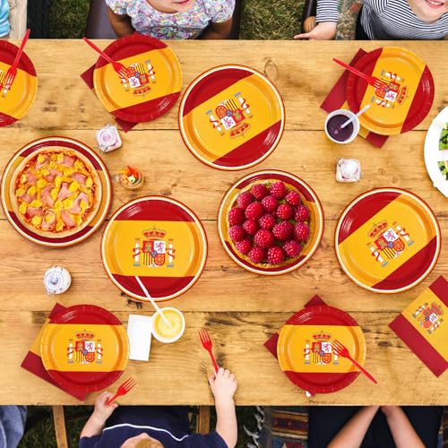 96 Pcs Spain Flag Party Plates and Napkins - Grencian