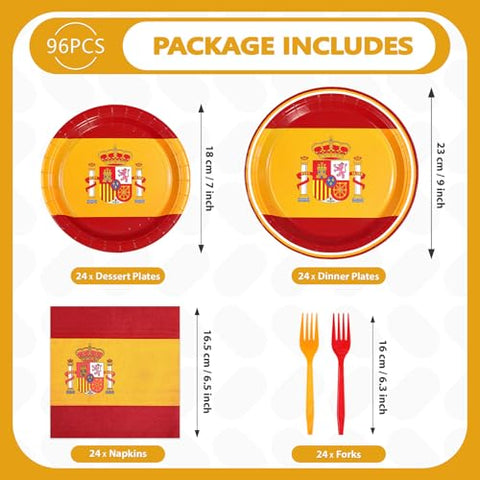 96 Pcs Spain Flag Party Plates and Napkins - Grencian
