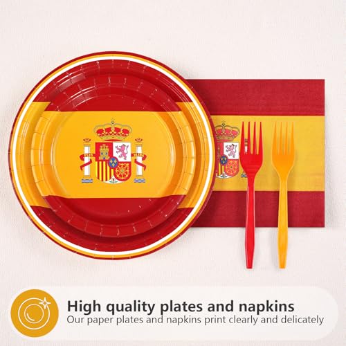 96 Pcs Spain Flag Party Plates and Napkins - Grencian