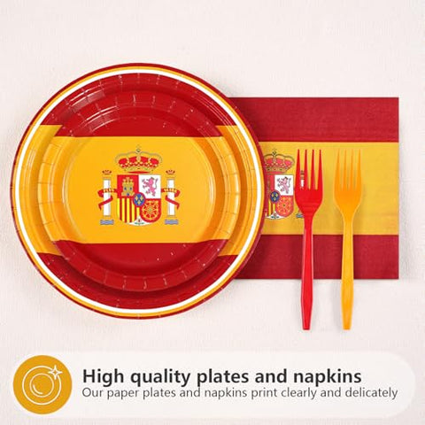 96 Pcs Spain Flag Party Plates and Napkins - Grencian