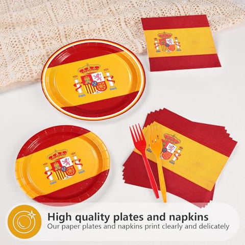 96 Pcs Spain Flag Party Plates and Napkins - Grencian