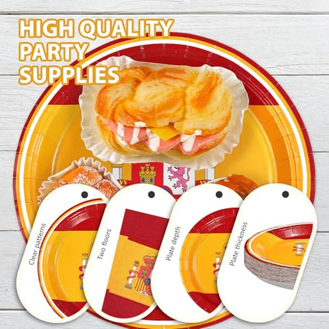 96 Pcs Spain Flag Party Plates and Napkins - Grencian