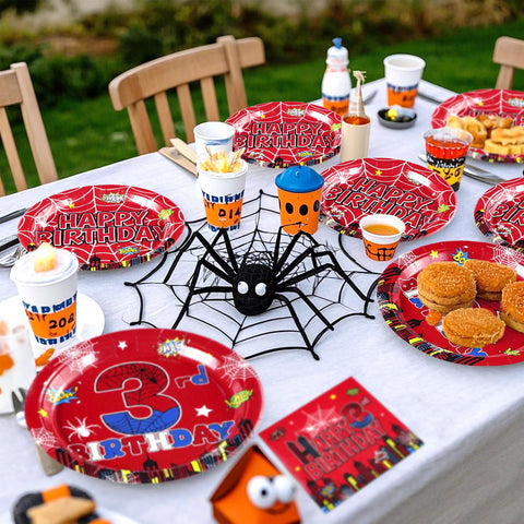 96 Pcs Spider 3rd Birthday Party Plates and Napkins - Grencian