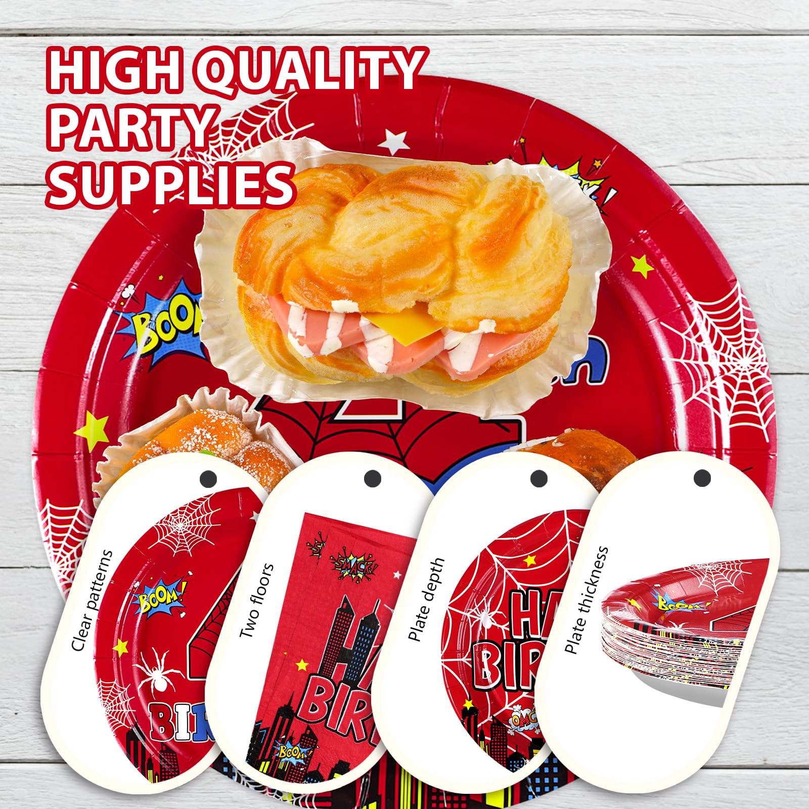 96 Pcs Spider 4th Birthday Party Plates and Napkins - Grencian