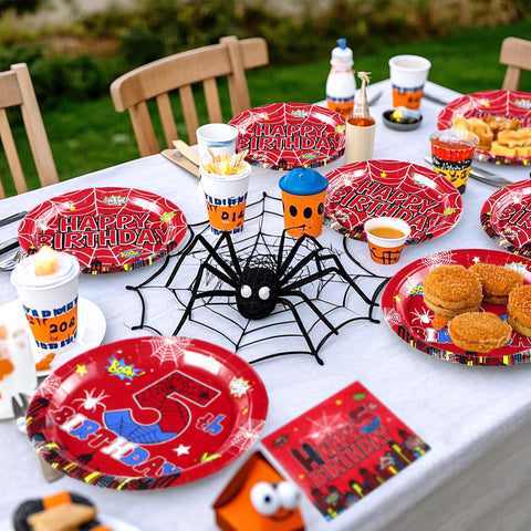 96 Pcs Spider 5th Birthday Party Plates and Napkins - Grencian