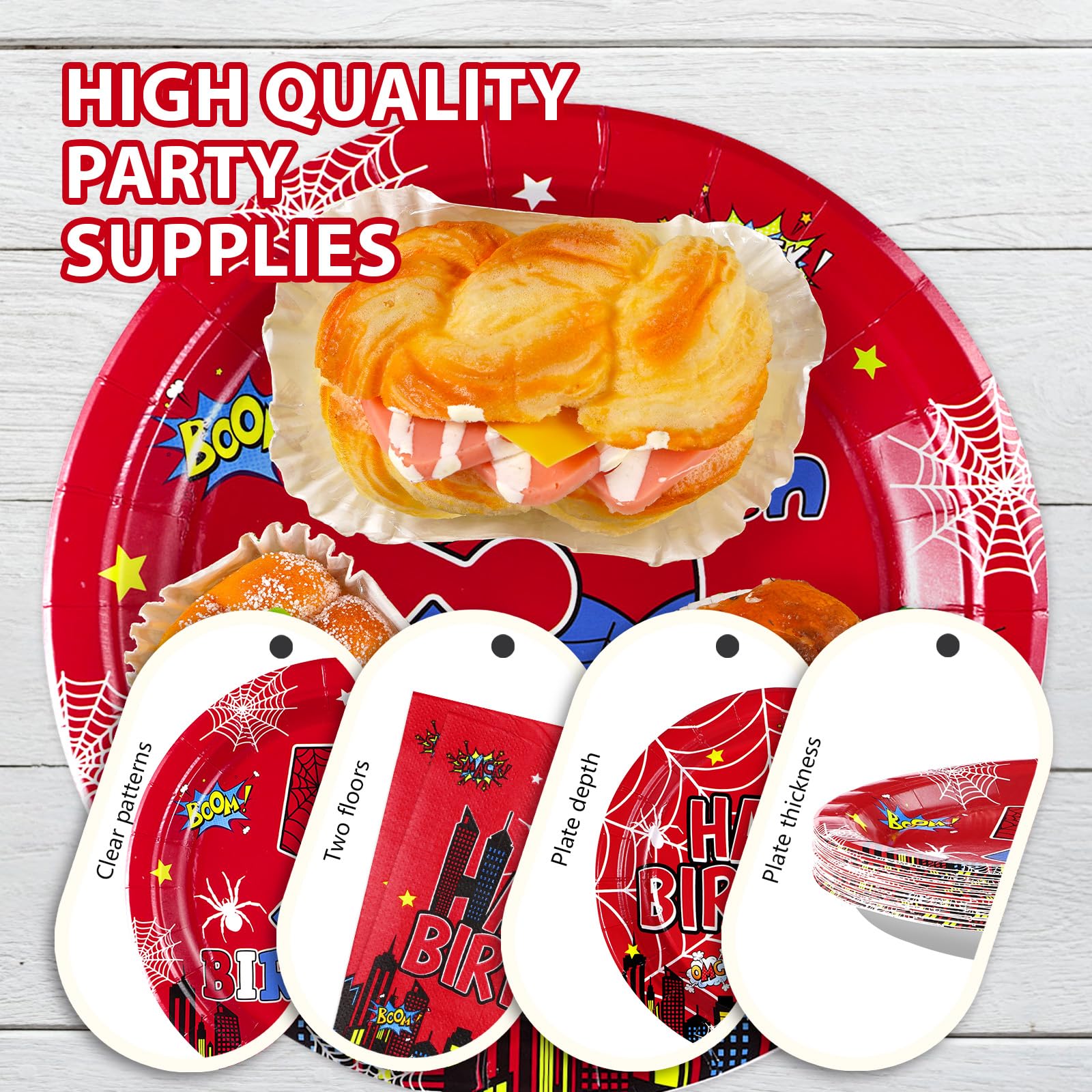 96 Pcs Spider 5th Birthday Party Plates and Napkins - Grencian