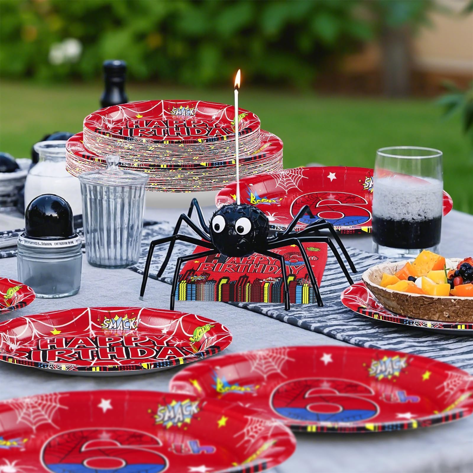 96 Pcs Spider 6th Birthday Party Plates and Napkins - Grencian